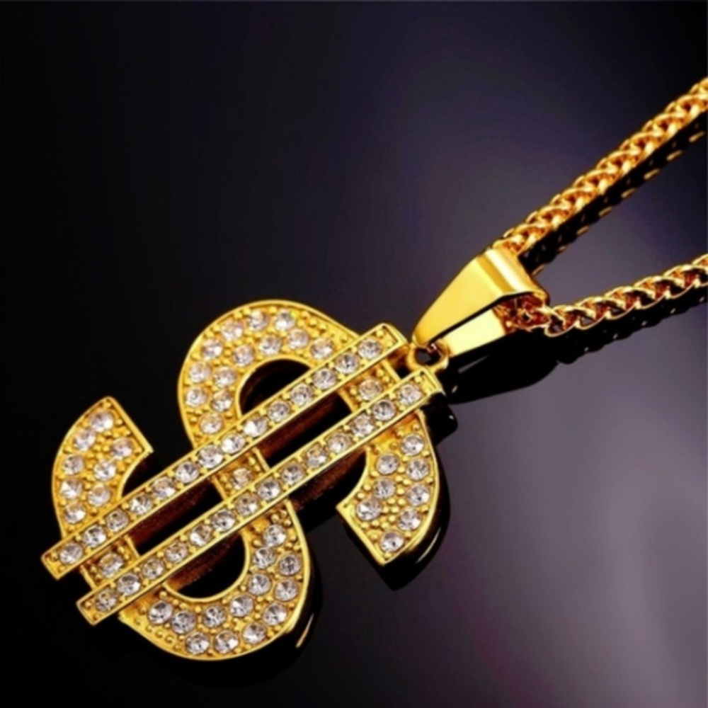 Mens "Bradley" 18K Gold Plated Dollar Necklace